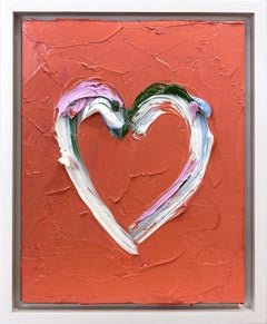 "My Palm Springs Heart" Contemporary Cedar Chest Orange Oil Painting White Frame