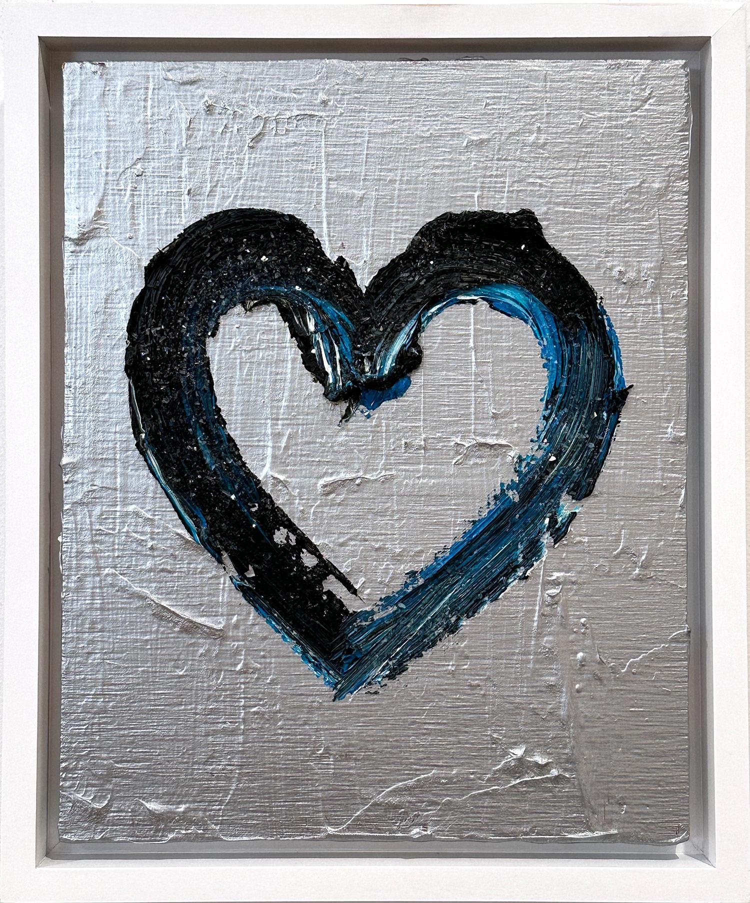 Cindy Shaoul Figurative Painting – "My Paris at Night Heart" Zeitgenössisches Pop Art Silber Ölgemälde mit Wasseroberfläche 