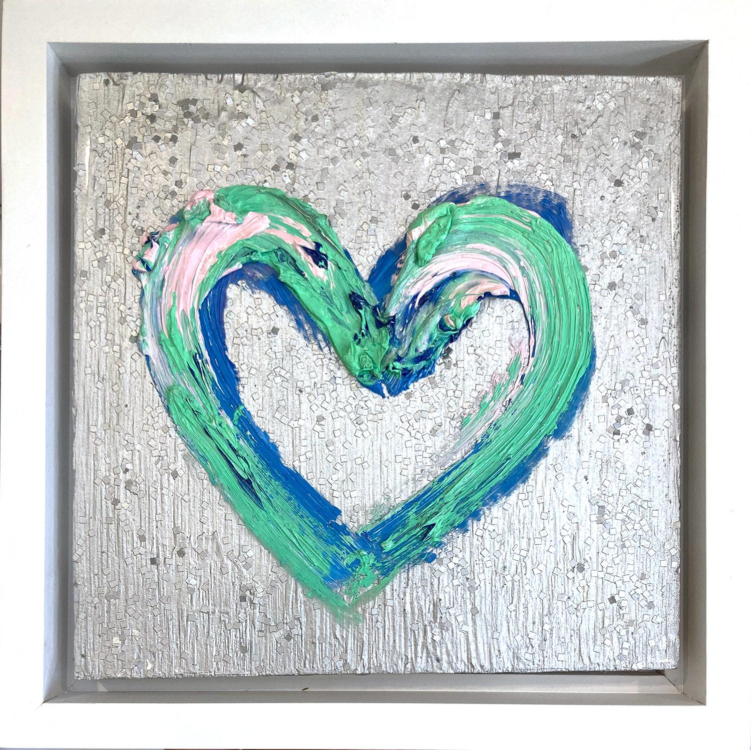Cindy Shaoul Abstract Painting - "My Penny Lane Heart" Colorful Pop Art Oil Painting with White Floater Frame