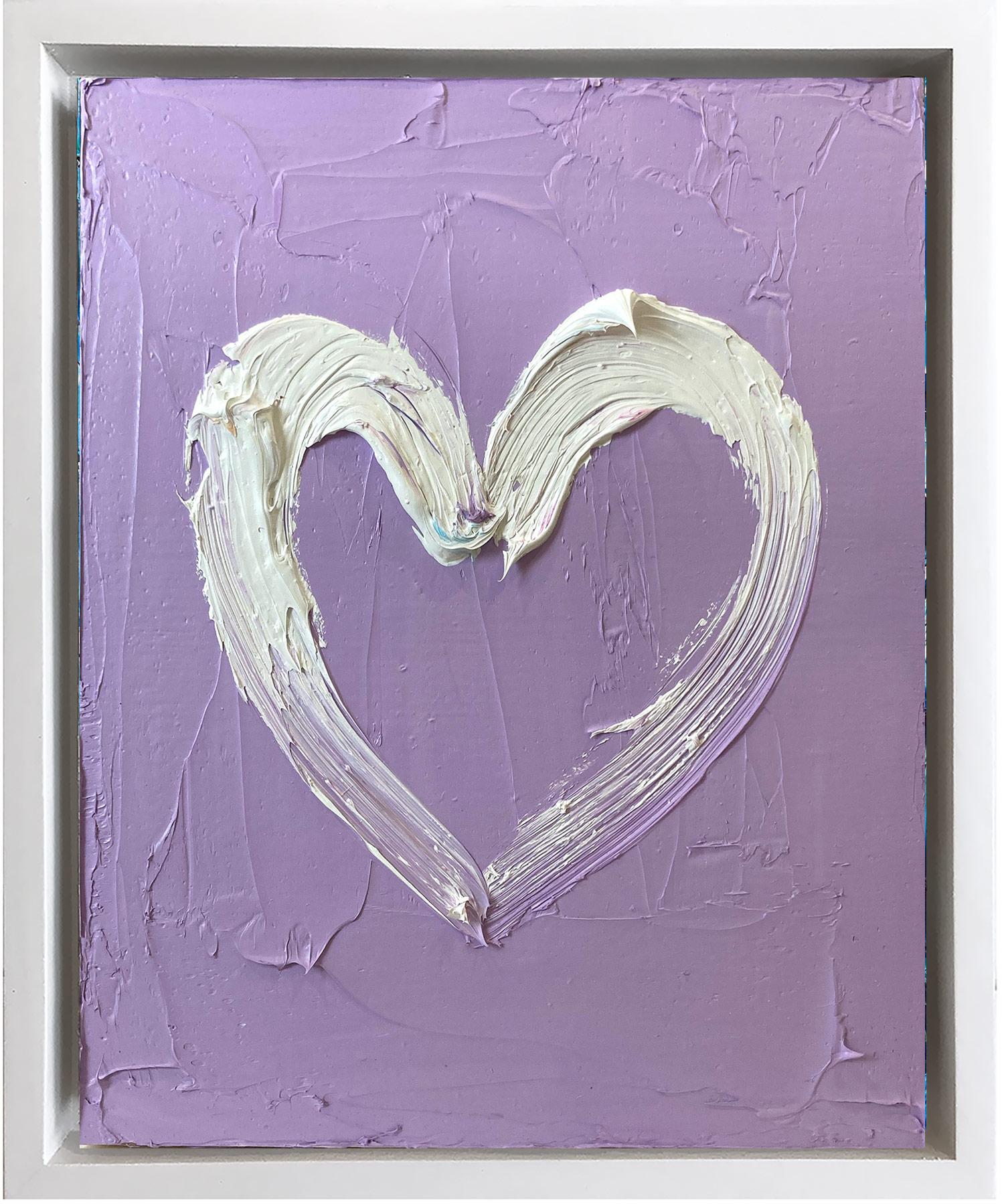 Cindy Shaoul Abstract Painting - "My Periwinkle Lavender Heart" Pop Art Oil Painting with White Floater Frame