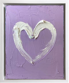 Peinture à l'huile pop art « My Periwinkle Lavender Heart » avec cadre flottant blanc