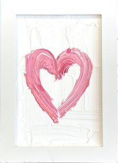 "My Petit Dusty Rose Heart" Pink Pop Art Contemporary Oil Painting with Frame