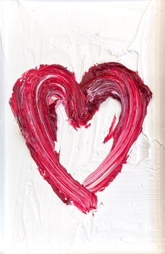 "My Petit Gem Heart" Ruby Red Pop Art Contemporary Oil Painting with White Frame