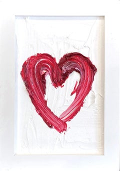 "My Petit Gem Heart" Ruby Red Pop Art Contemporary Oil Painting with White Frame