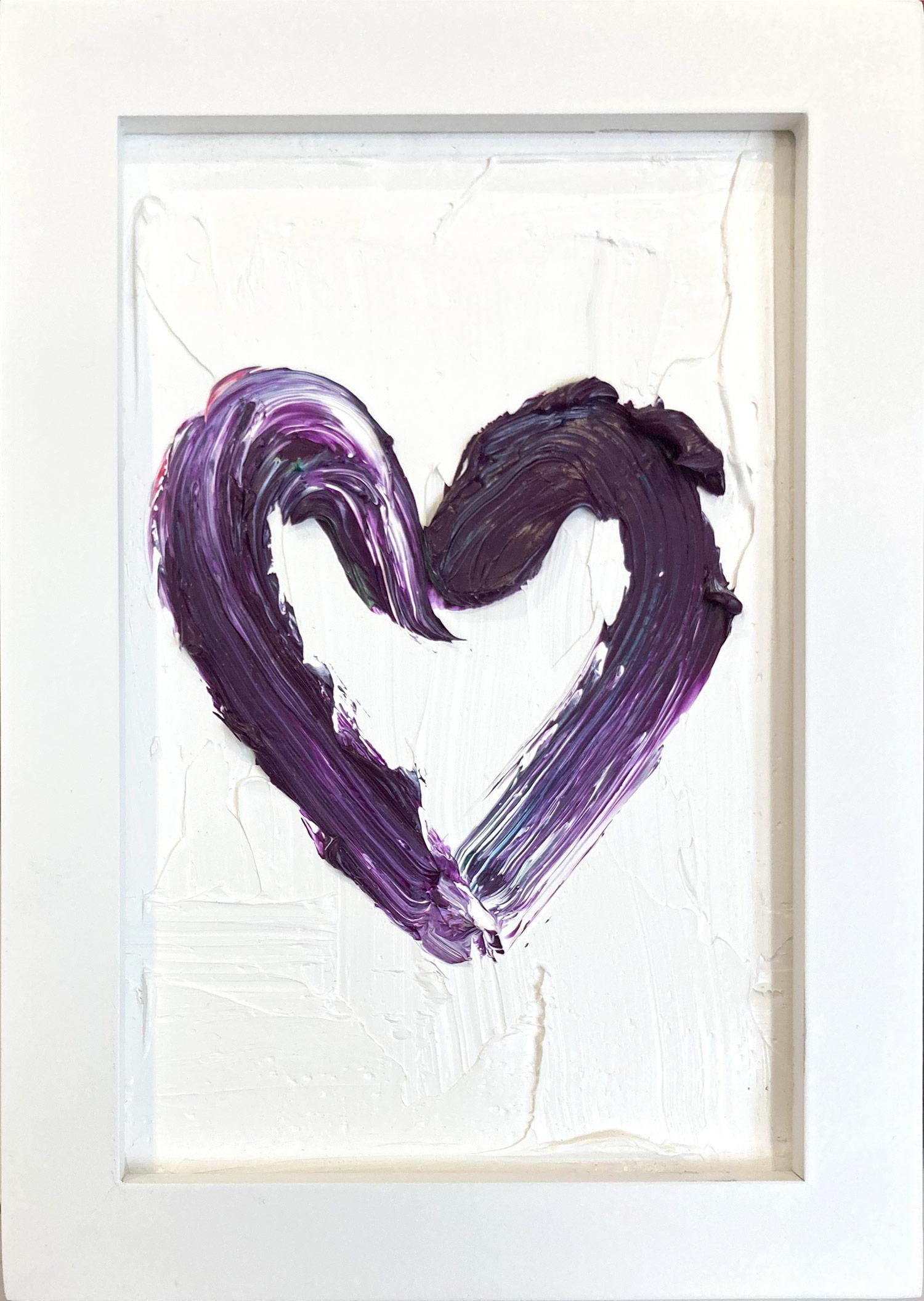 Abstract Painting di Cindy Shaoul - "My Petit Grape Heart" Pittura ad olio contemporanea pop art viola con cornice