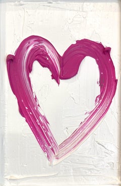 "My Petit Hot Pink Heart" Pink Pop Art Contemporary Oil Painting with Frame