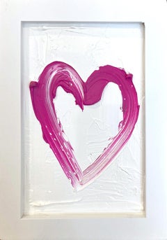 "My Petit Hot Pink Heart" Pink Pop Art Contemporary Oil Painting with Frame