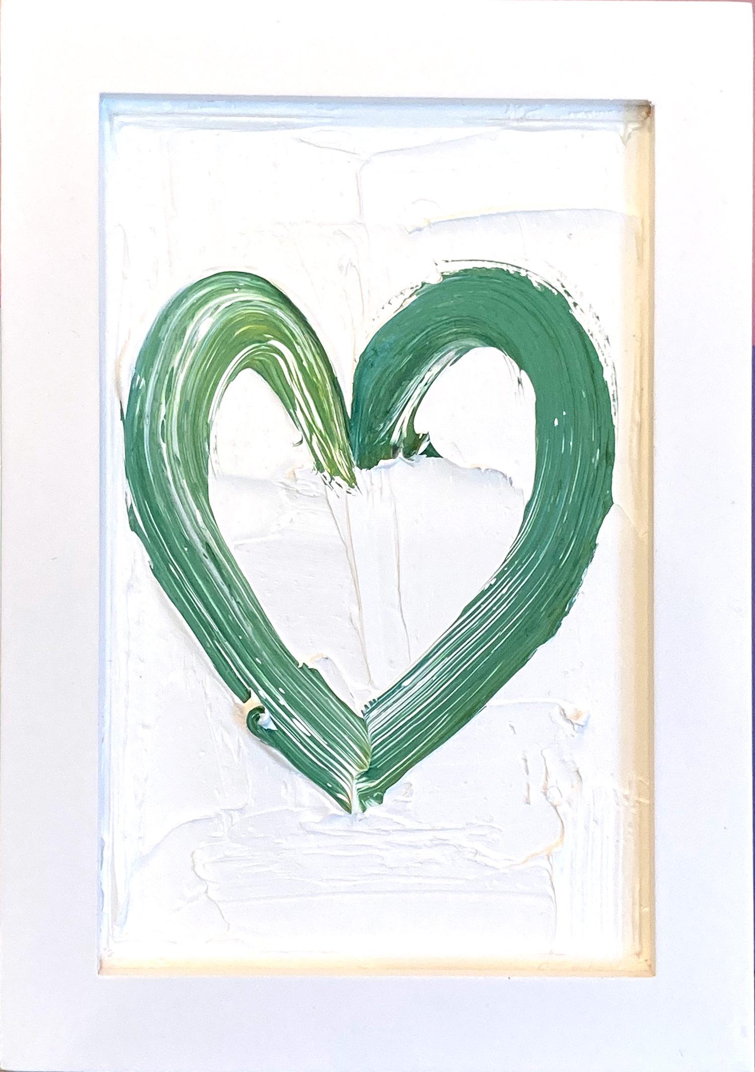 Abstract Painting di Cindy Shaoul - "My Petit Lime Green Heart" Pittura ad olio contemporanea Pop Art con cornice