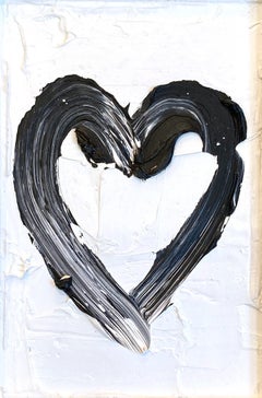 "My Petit Noir Heart" Black & White Pop Art Contemporary Oil Painting with Frame