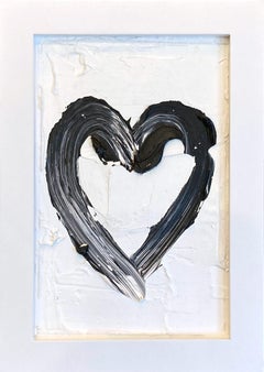 "My Petit Noir Heart" Black & White Pop Art Contemporary Oil Painting with Frame