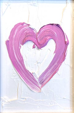 "My Petit Pink Heart" White & Pink Pop Art Contemporary Oil Painting with Frame
