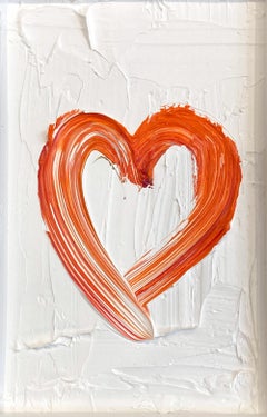"My Petit Sun Kissed Heart" Orange Pop Art Contemporary Oil Painting with Frame