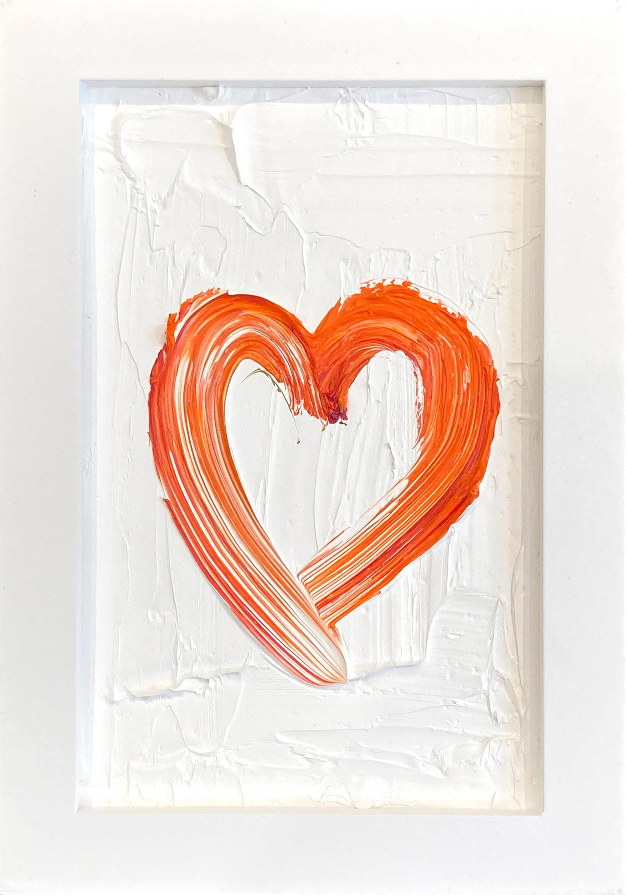 Cindy Shaoul Abstract Painting - "My Petit Sun Kissed Heart" Orange Pop Art Contemporary Oil Painting with Frame
