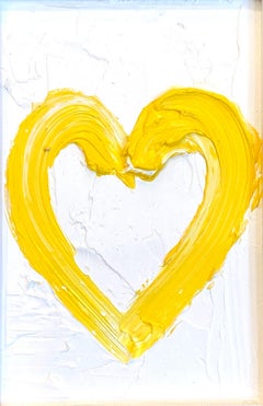 "My Petit Sunny Heart" Yellow Pop Art Contemporary Oil Painting with Frame