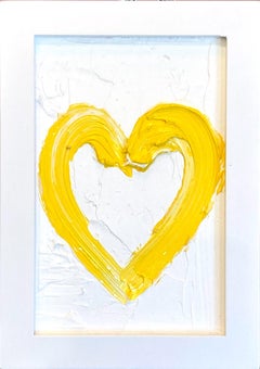 "My Petit Sunny Heart" Pintura al Óleo Contemporánea Pop Art Amarilla con Marco