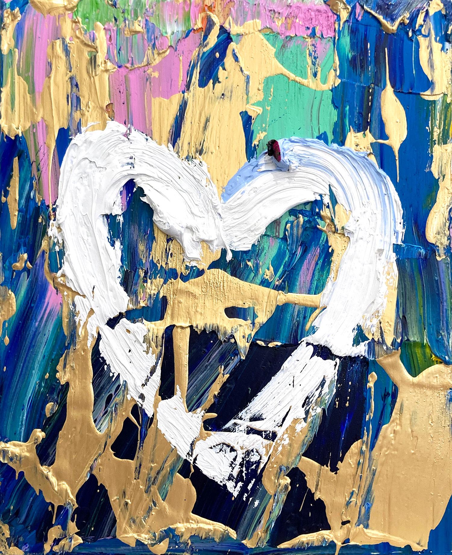 „My Picasso Heart“ Buntes Pop-Ölgemälde auf Holz mit weißem Floater-Rahmen, Ölgemälde – Painting von Cindy Shaoul