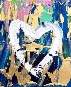 "My Picasso Heart" Colorful Pop Oil Painting on Wood with White Floater Frame