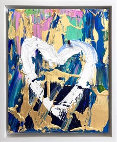 "My Picasso Heart" Colorful Pop Oil Painting on Wood with White Floater Frame