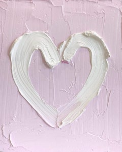 "My Pink Cherry Blossom Heart" Pop Oil Painting on Wood with White Floater Frame