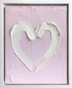 "My Pink Cherry Blossom Heart" Pop Oil Painting on Wood with White Floater Frame