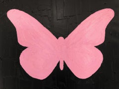 Zeitgenössisches Ölgemälde auf Leinwand „Mein rosa Schmetterling“ in Rosa und Schwarz