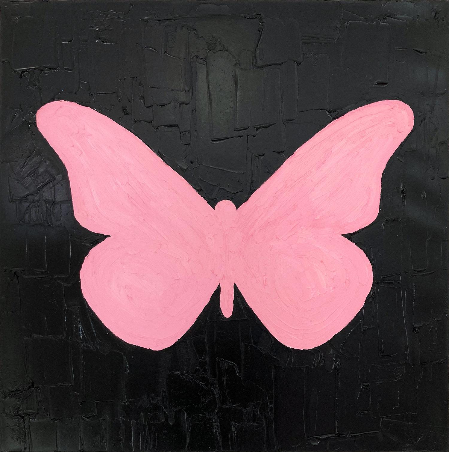 Cindy Shaoul Abstract Painting - "My Pink Butterfly" Pink and Black Contemporary Oil Painting on Canvas
