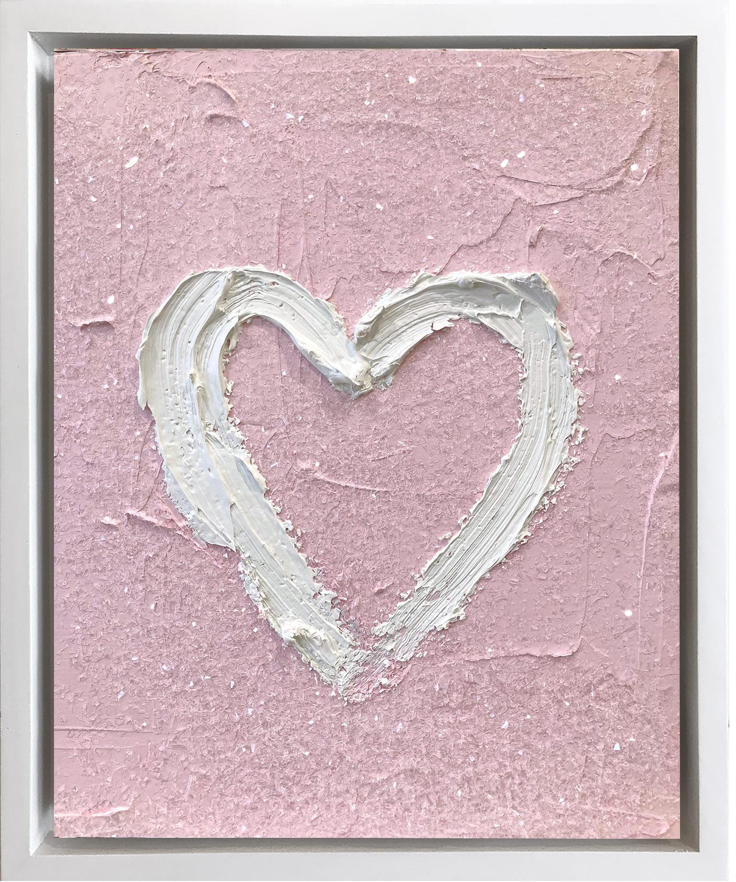 Cindy Shaoul Abstract Painting - "My Pink Diamond Heart" Colorful Contemporary Pop Oil Painting w Floater Frame
