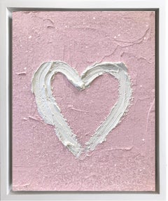 "My Pink Diamond Heart" Colorful Contemporary Pop Oil Painting w Floater Frame