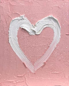 "Mi Corazón Pink Diamond" Pintura al Óleo Pop Colorida Marco Flotante Blanco Madera