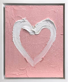 "My Pink Diamond Heart" Colorful Pop Oil Painting Wood White Floater Frame