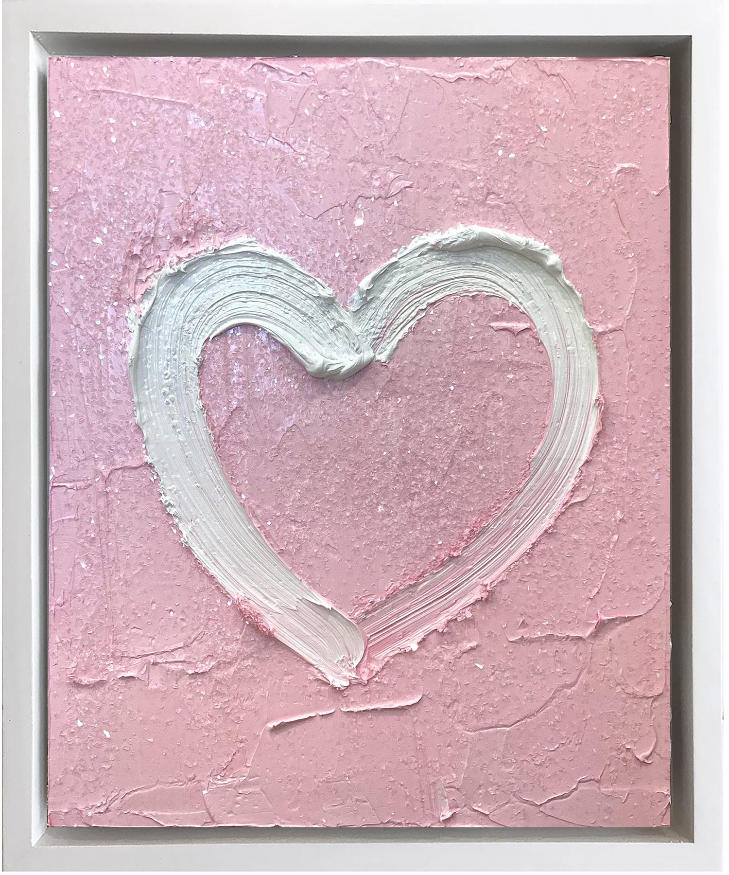 Cindy Shaoul Abstract Painting - "My Pink Diamond Heart" Contemporary Pop Oil Painting Wood White Floater Frame
