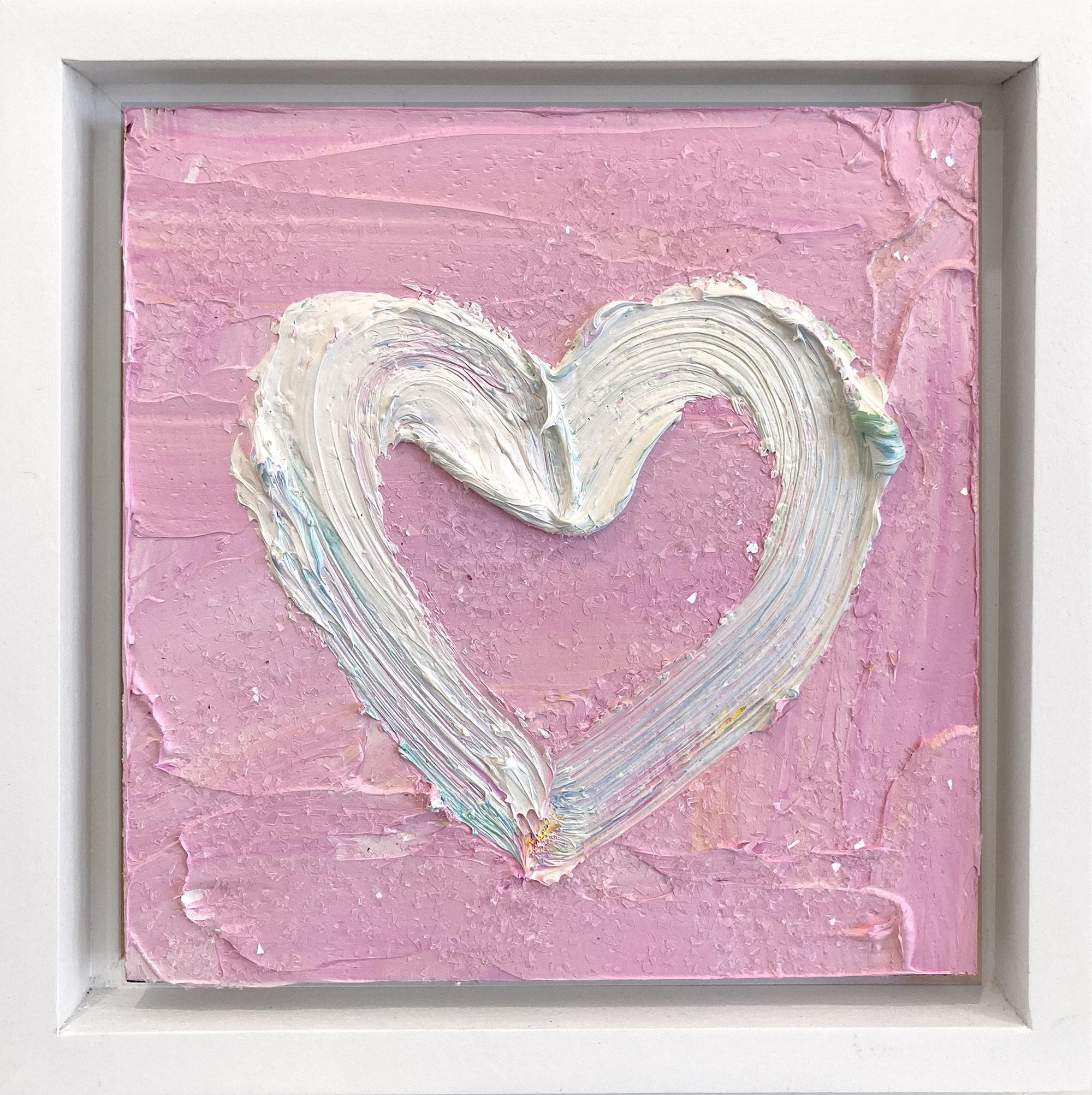 "My Pink Diamond Heart" Diamond Dust Pop Art Oil Painting in White Floater Frame