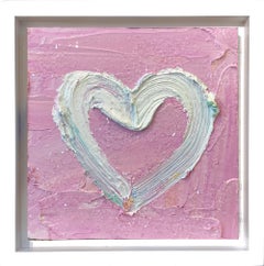 "Mi corazón Pink Diamond" Pintura al Óleo Pop Art con Polvo de Diamantes en Marco Flotante Blanco