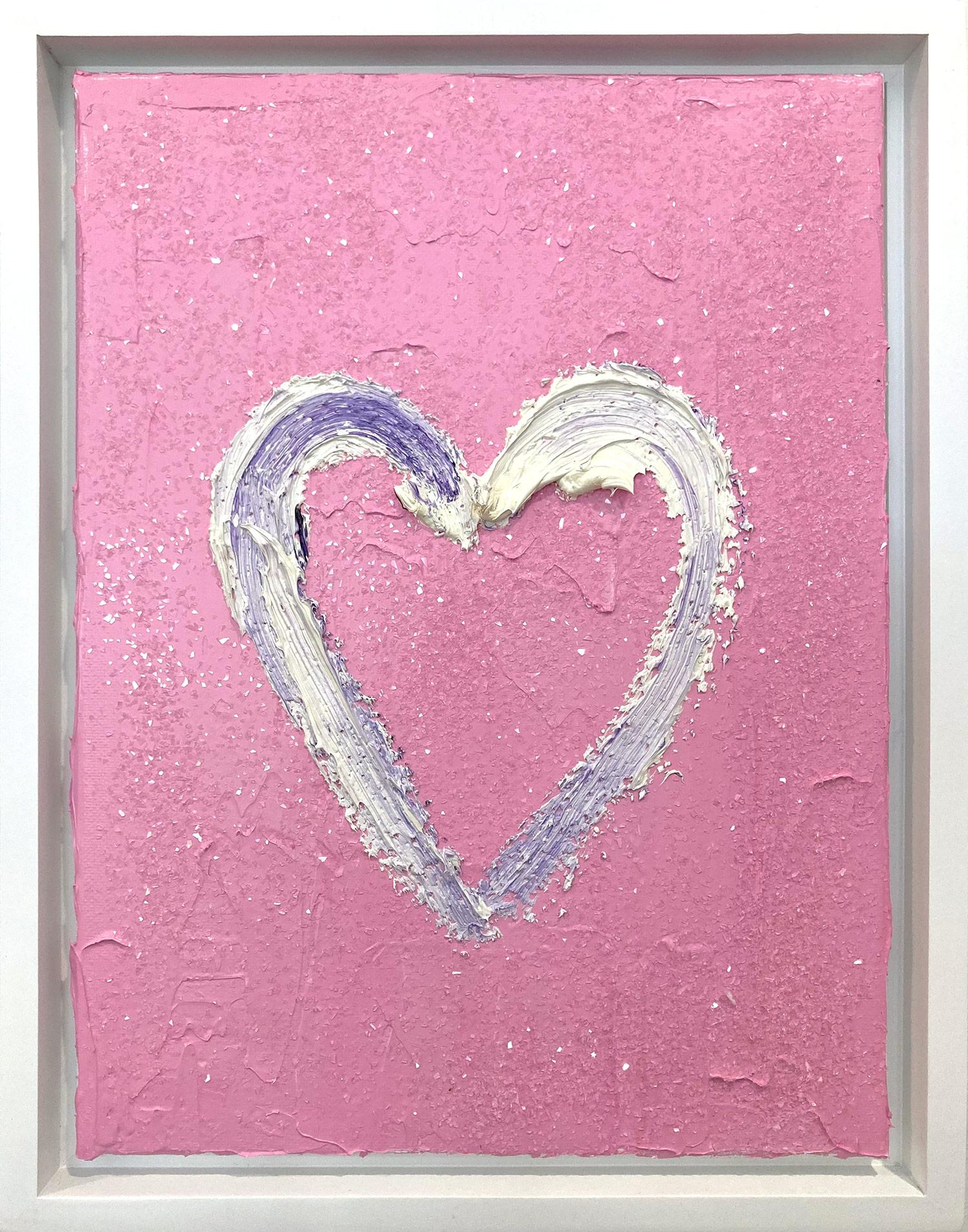 « My Pink Diamond Heart », peinture à l'huile pop art rose et blanche avec cadre flottant