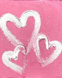 "My Pink Diamond Hearts" Oil Painting on Board with White Floater Frame