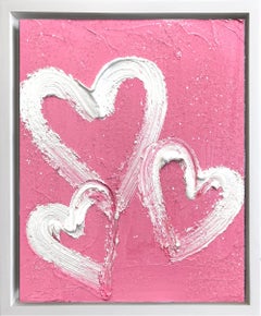 "My Pink Diamond Hearts" Oil Painting on Board with White Floater Frame