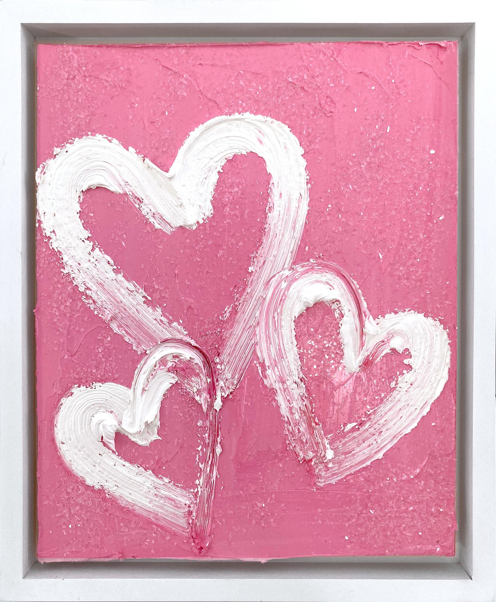 "My Pink Diamond Hearts" Oil Painting on Board with White Floater Frame