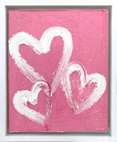 "My Pink Diamond Hearts" Oil Painting on Board with White Floater Frame