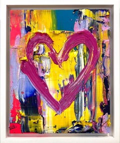 "My Pink Floyd Heart" Colorful Oil Painting on Wood with White Floated Frame