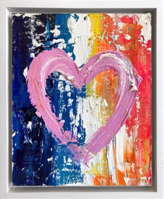 „My Pink Floyd Heart“ Pop, Ölgemälde auf Holz mit weißem Floater-Rahmen