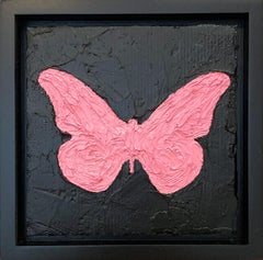 "My Pink Lily Butterfly" Contemporary Pop Art Oil Painting w Black Floater Frame