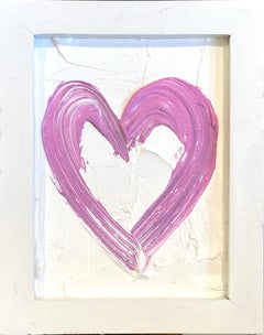 "My Pink Mini Heart" Pink 
White Contemporary Oil Painting with Frame