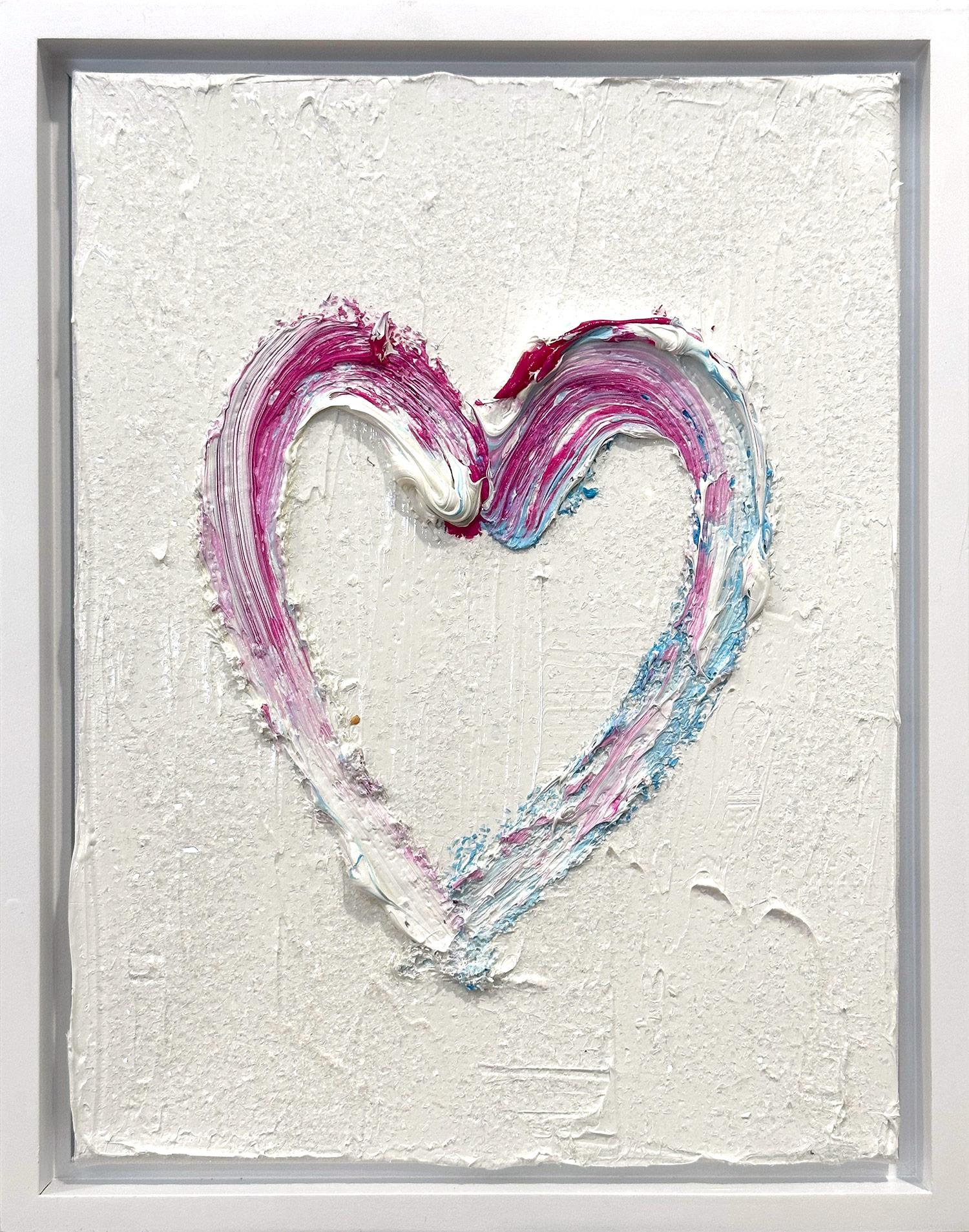 Figurative Painting Cindy Shaoul - « My Pink Sparking Diamond Heart » Peinture Pop Art multicolore et cadre flottant