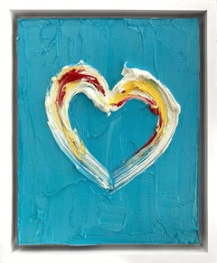 "My Prada Heart" Sapphire Blue Oil Painting on Wood with White Floater Frame