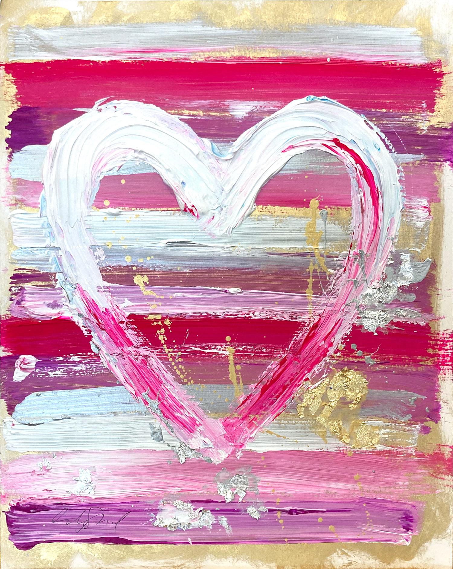 Cindy Shaoul Abstract Painting - "My Princess Forever Heart" Colorful Acrylic & Gold Leaf Painting on Paper 