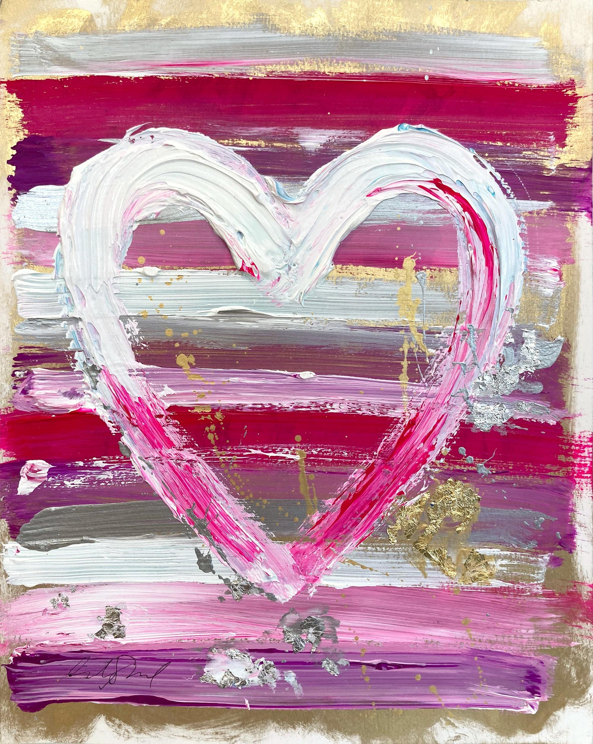 "My Princess Forever Heart" Colorful Pink Acrylic & Gold Leaf Painting on Paper