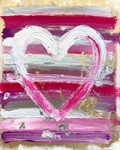 "My Princess Forever Heart" Colorful Pink Acrylic & Gold Leaf Painting on Paper