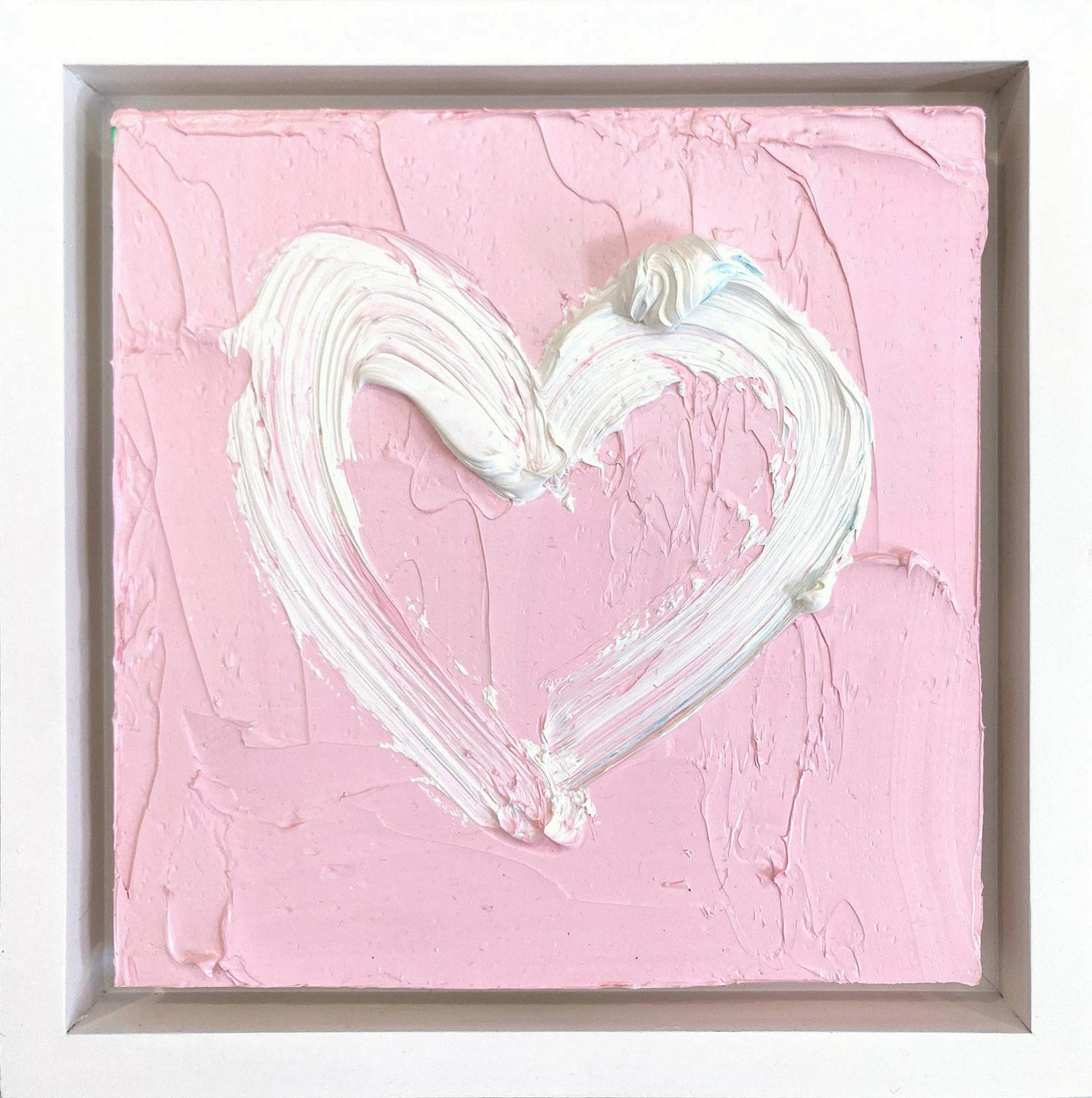 Cindy Shaoul Figurative Painting - "My Princess Pink Heart" Pink Pop Art Oil Painting with White Floater Frame