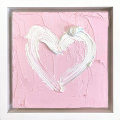 Peinture à l'huile pop art rose « My Princess Pink Heart » avec cadre flottant blanc