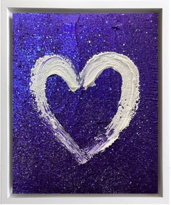 "My Purple Diamond Heart" Contemporary Pop Oil Painting Wood White Floater Frame